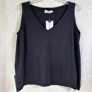 iLinen Classic Cotton Tank Top Black Women's Size XL Ecotec Yarn NWT